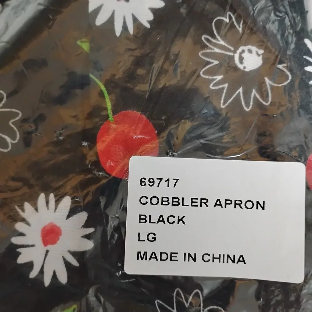 🍒🌼Snap Front Cobbler Apron🧑🏻‍🍳 Cherries Floral Daisies Large Black Red
